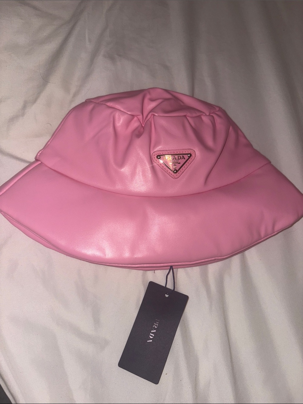 Prada Pink Puffer Faux-Leather Bucket Hat
